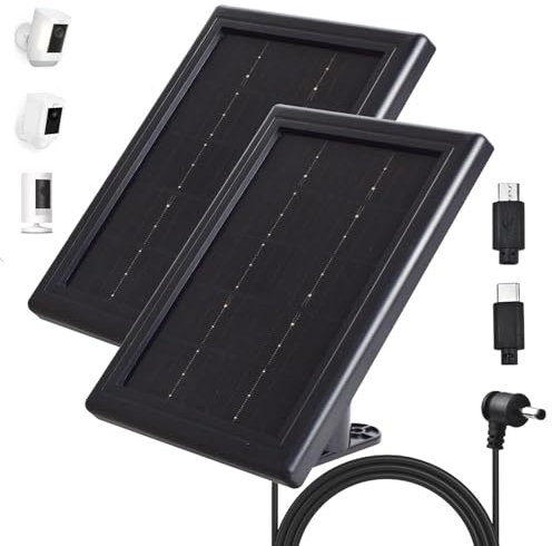 Ring Camera Solar Panel Charger, 5V 2.4W, Solar Charger Compatible with Ring Spotlight Cam/Ring Stick Up Cam Outdoor Battery, Wireless Surveillance Camera, 16.4ft Cord (2 Pack)