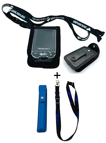 SEWAS Diabetic Care - Tasche Blutzuckermessgerät Freestyle Libre 3 & Tasche für Insuli Pen´s zum Umhängen mit Halsbändern, Diabetikertasche, Umhängetasche Set Blau