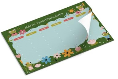 Schreibtischunterlage | personalisiert mit Name | Frösche | Schreibunterlage | Kinder | DIN A3 | 50 Blatt | 29,7 x 42 cm | Geschenk | Einschulung | Wochenplaner | Malunterlage | Blumen