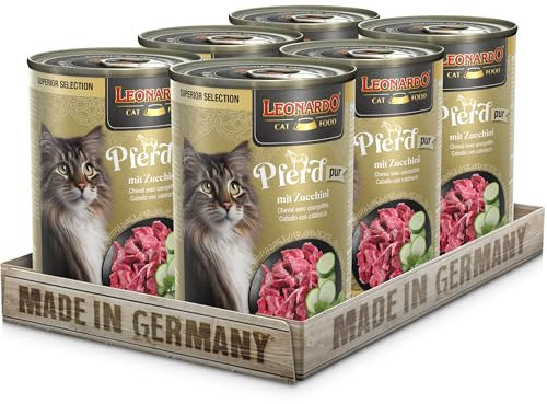 LEONARDO Katzen Nassfutter Superior Selection, Pferd mit Zucchini, 6x400g Dose, für ausgewachsene Katzen, getreidefrei, ohne Zucker, Made in Germany