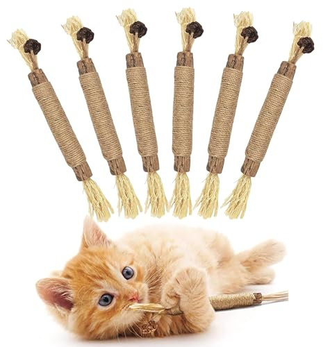 6 pcs Natural Silvervine Sticks Kitten Teething Toys,Natural Cat Teeth Nip Cleaning Teeth,Chew Catnip Chew Toys,NaturalCat Chew Toys for Indoor CatTeeth Cleaning Kitten Teething and Stress Release