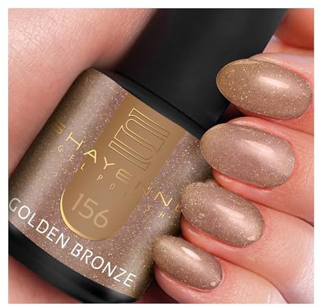 SHAYENNE UV Gel Nagellack - 156 Golden Bronze Gold mit Glitzer 15 ml - Langanhaltend, Kratzfest & Hochglänzend - Profi-Qualität - LED kompatibel - Perfekt für Zuhause & Studio - Made in Germany