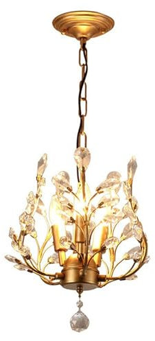 Leomix Vintage-Kronleuchter, Kristall-Kronleuchter, 3 Lichter, Kristall-Kronleuchter, Moderne K9-Kristall-Pendelleuchte, Restaurantinsel, Tisch, Bar, Korridor, Foyer, Kristall-Deckenleuchte,Gold