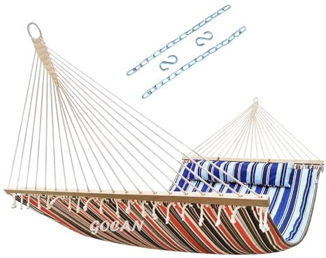 GOCAN Doppelhängematte mit gestepptem Stoff und Spreizstangen, länger und Stabiler, Qualitätshängematten für Innenhof im Freien
