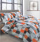Velosso Geometric Striped Squares Bedding Orange Duvet Cover and Pillowcase Set Non Iron Easycare Quilt Cover and Pillowcase Set (Orange, King)