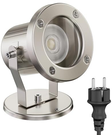 ledscom.de Gartenstrahler MIBU für außen, IP55, chrom matt, inkl. LED GU10 Lampe (warmweiß, 7,6W, 1103lm, 33°)