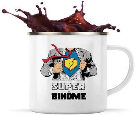 Planetee Tasse métallique Super Binôme | Mug Émaillé Métal Timbale Camping et Randonnée Métier Collègue Cadeau Travail Boulot Départ Retraite