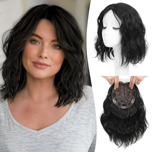 PORSMEER Schwarz Haartopper für Frauen, Haarverlustabdeckung, Haarverdichter für Frauen mit dünner werdendem Haar, 150% Dichte, 35cm