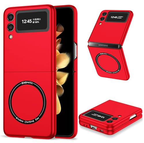 ZHOZEXIN Custodia magnetica compatibile con Samsung Galaxy Z Flip 3, Compatibile con ricarica wireless, sottile custodia protettiva antiurto per Samsung Galaxy Z Flip3 (rosso)