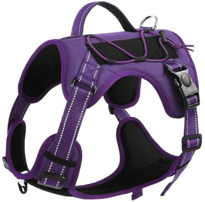 Hundegeschirr mit Griff, Taktische Hundegeschirr Weste für große mittlere Hunde Kein Zug Verstellbare reflektierende Militär Hundeweste Geschirr zum Gehen,Wandern (Purple, X-Large)