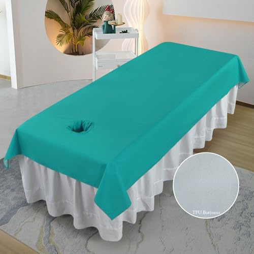 Morbuy Wasserdicht Massageliege Laken mit Gesichtsloch, Handtuch für Massageliege, Atmungsaktiv Weich Mikrofaser Gesichtsauflage für Massageliege Schönheitsbett Spa Schönheit (230x120cm,Türkis Grün)
