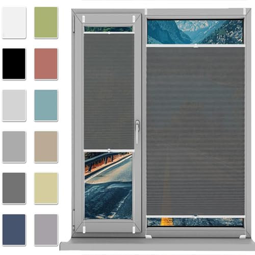 HUANQIN Plisseerollo Fensterrollo Faltrollo Jalousie 96 x 165 cm, Nach Maß Qualität Ohne Bohren, Verdunkelung Plissees Premium Plissee, Klemmfix Plissee Ohne Bohren, für Fenster & Tür, Grau