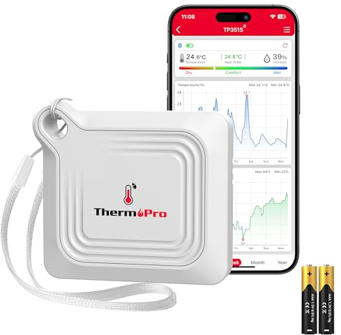 ThermoPro Bluetooth Thermometer Hygrometer, 260FT Range Temperature Sensor Greenhouse Thermometer, Remote App Control Temperature and Humidity Monitor with 2-Year Data Logging Export (TP351)
