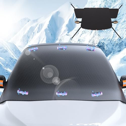SPORWAY Eisschutzfolie 253×117cm mit 6 Magneten: Auto Scheibenabdeckung 6 Magnet, Frontscheibenabdeckung, Sonnenschutz Auto Frontscheibe mit Haken,Autoabdeckung Winter für Auto/SUV/LKW 4-Jahreszeiten