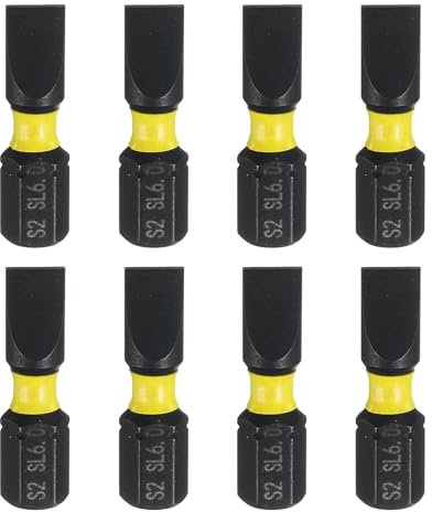 sourcing map 8pcs SL6 Slotted Screwdriver Bit 1/4 Hex Shank 25mm/1 Length Magnetic Flat Head Hex Bits S2 Steel Screw Driver Bit Industrial Grade Electric Drill Bits