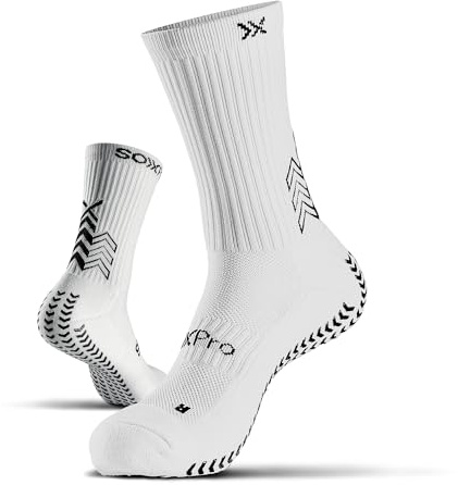 SOXPro Classic – Non-slip Socks – Silicone Grip Arrows – Anti-Vic, Breathable – Stability and Control – Running, Football, Cycling and Tennis, White, M