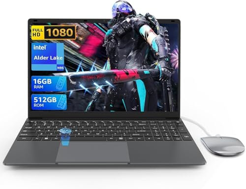 15.6 Full HD Laptop Quad-Core N95 Processor Laptop PC Up to 3.4GHz,16GB DDR4 512GB SSD UHD Graphics computer with Webcam,Touch ID Support WiFi, BT