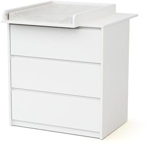 WEBABY - Commode bébé 3 tiroirs avec plan à langer en bois 50 cm UNO - Blanc