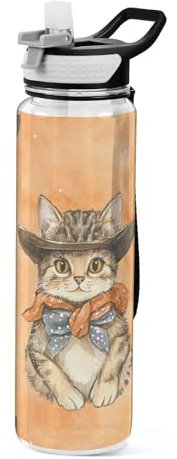 Sport-Wasserflaschen mit Western-Cowboy-Motiv, aus Tritan-Kunststoff, mit abnehmbarem Tragegurt, für Fahrrad, 907 ml, Orange