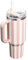Bestaa 40oz/1180ml Tumbler mit Griff und Stroh, Thermobecher mit Strohhalm und Griff Isolierter Edelstahl Trinkbecher Eiskaffee Reisebecher, Geschenke Sport im Freien (Rosa Streifen)