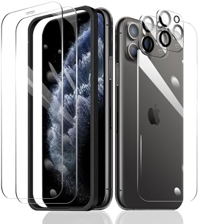 2×Screen Protector for iPhone 11 Pro Max + 2×Camera Lens Protector + 1×Back Tempered Glass Film + 1×Installation Frame, 9H Hardness Case Friendly HD Clear Scratchproof Impact Protection