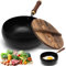 Yuragim Pentola in ferro giapponese, 24 cm, padella in ferro giapponese con coperchio in legno, senza rivestimento, padella antiaderente in ghisa forgiata a mano, grande pentola per induzione