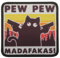PEW PEW MADAFAKAS Katze Schwarz mit Pistole Aufnäher Moral Patches Klett Taktische Klettverschluss Für Kleidung Rucksack Baseballkappe Uniform Weste Hundegeschirr (Orange-Geweben Drucken)