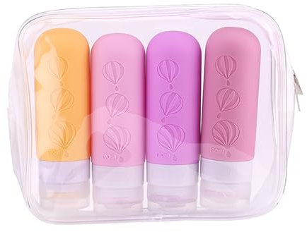 Toilettenartikel-Reiseflaschen-Set, Silikon, 4-teilig, nachfüllbare, weiche Reiseflaschen mit sicherer Kappe, ideal für Shampoo, Reinigungsmittel, Handwäsche oder Haaröl, praktische
