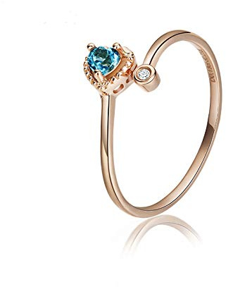 Stfery Ring Rotgold 18K Damen, Herz Verlobungsring mit Topas Blau, Diamantring Echtgold Schmuck, Gr.65 (20.7)