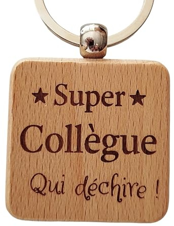 Porte-Clés en Bois Gravé Super Collègue qui Déchire - Cadeau Bureau Homme Original Porte Clef Personnalisé Idée Cadeau Collègue de Travail Homme