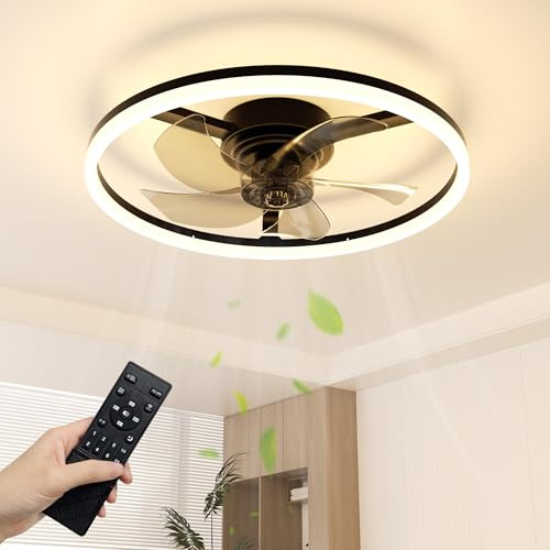 NIORSUN Ceiling Fan with Light,50cm Black, Ceiling Fan Light with Remote | 3000K-6500K Dimmable Fan Lights Ceiling for Bedroom,6 Speeds Light Fan Ceiling,Quiet Smart Modern LED Ceiling Fan with Lights