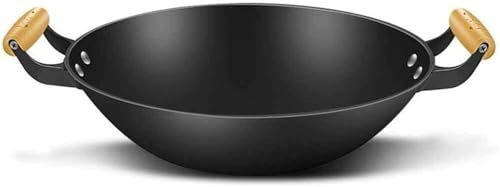 KJHZCE Binaural Cast Iron Pan 32CM Round Bottom Non-Stick & Rust-Resistant Ideal for Home Cooking Flat Bottom Wok(32CM)