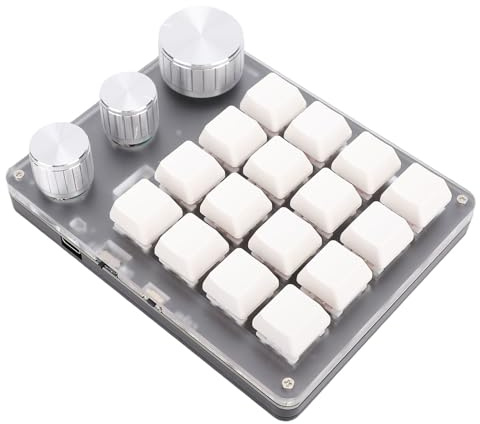 YUEHISY Teclado Programable, Tablero Macro Mecánico de 16 Teclas y 3 Perillas, Personalización de 3 Capas e Iluminación RGB, para PC (White)