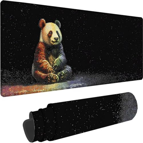Schwarz Gaming Mauspad XXL 600 x 400 x 4 mm, Groß Mauspad Panda Vernähte Kanten Design, XXL Mousepad Wasserfest rutschfest Gummibasis für PC und Laptop Mousepad Gaming Zubehör für Büro Deko z-2075