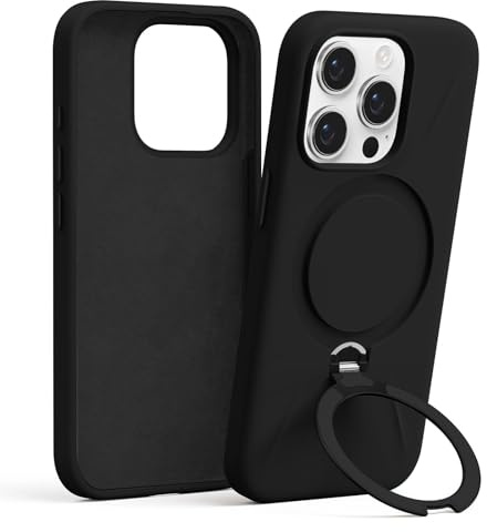 Pnakqil Magnetica Cover con iPhone 16 Pro Max,Custodia Telefono Compatibile con Magsafe Ricarica Wireless Anello Magnetico Supporto Sottile Antiurto,Morbida in Silicone Anti-Graffio Case，Nero