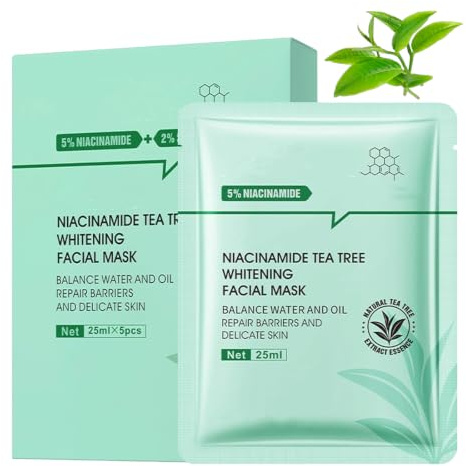 5pcs Face Mask Set - Facial Skin Care Masks with Niacinamide Tea Tree - Balance Water and Oil, Purifies the Skin, Moisturizing & Brightening Sheet Masks for Skin Care