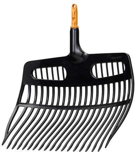 Fiskars OneClick Schaufelrechen, Vielseitiger Aufsatz zum Harken | Heben und Sieben, Müheloses Wechseln mit nur einem Klick, Breites Schaufeldesign, Schwarz/Orange, 1080681