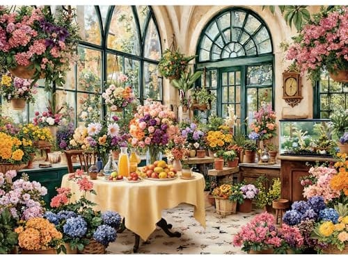 lamplig Jigsaw Puzzles for Adults 1000, Spring Flower Greenhouse Puzzle | Challenging Floral Conservatory Jigsaw Puzzles for Women, Puzzle with Letters on Back,1:1 Poster, Family Game Night, Gifts
