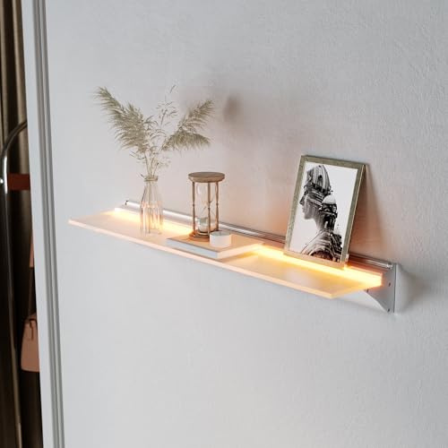 SONNI Wandregal mit Led Beleuchtung 60 cm, 8mm Gehärtetes Glas Schweberegale mit Gestensteuerung Schalter + 3 Einstellbare Lichtfarben + Dimmbar für Wohnzimmer, Flur, Schlafzimmer, Badezimmer