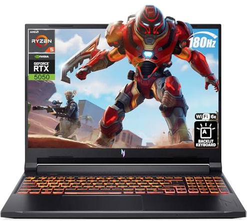 acer Nitro V 16 AI Ordinateur portable de jeu 16 WUXGA IPS 180 Hz AMD 6 cœurs Ryzen 5 240 16 Go DDR5 1 To SSD GeForce RTX 5050 GDDR7 (jusqu'à 421 AI Tops) rétroéclairé Wi-Fi6E Type-C Win11 ICP Hub