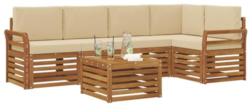 vidaXL Sofagarnituren 6 pcs Natur und Beige Massivholz Akazie, Moderner Outdoor-Sofa, strapazierfähiges Möbel für Garten, Bequeme Lounge-Sitzgruppe für die Terrasse