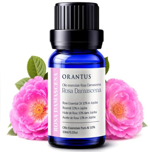 ORANTUS Olio Essenziale Rosa Damascena 10% in Jojoba 10ml – Diluito Con Olio Di Jojoba Naturale 100% per Aromaterapia Massaggi Viso Pelle Diffusore.