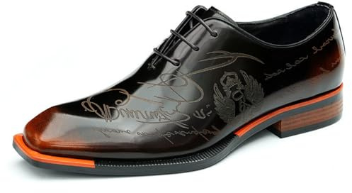 Genérico Zapatos Elegantes Hombre Cordones Punta Cuadrada | Zapatos de vestir hombre con cordones, punta cuadrada, acabado brillante y detalle contrastado para traje y ceremonia