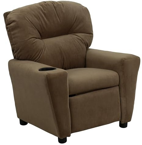 Flash Furniture Lehnsessel für Kinder, modern, mit Becherhalter, Holz, braune Mikrofaser, 1 Stück