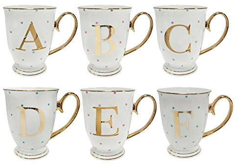 Bombay Duck Alphabet Spotty Metallic Mug Letter Z Gold with Aqua Spots, Bone China, White, 1 Count (Pack of 1)