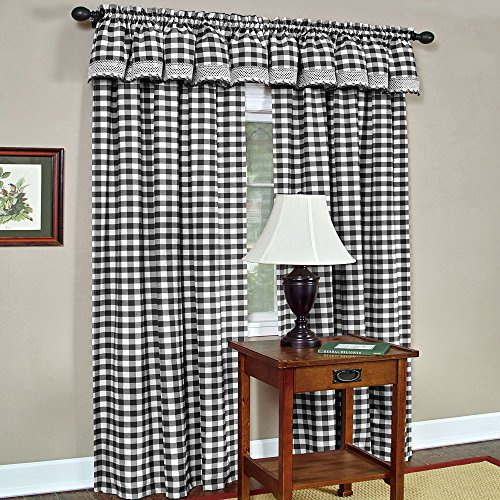 Achim Home Decor Fenstervorhang, kariert, 107 cm Breite, 213 cm Länge, Schwarz und Weiß kariert, lichtfilternde Bauernhaus-Vorhänge für Schlafzimmer, Wohn- und Esszimmer, Schwarz/Weiß