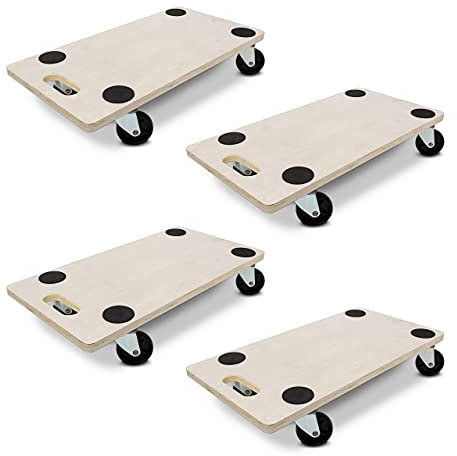 Relaxdays 4 x Transportroller L im Set, Möbelroller mit Lenkungsrollen, 200 kg, für alle Böden, Transporthilfe