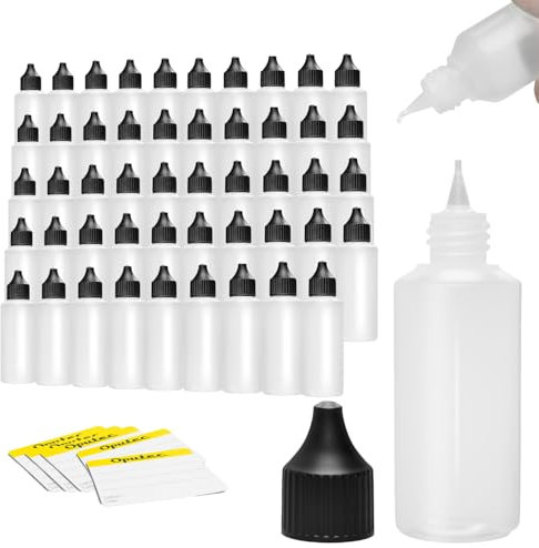 Oputec 50 x 100 ml Liquid-Flaschen mit Tröpfler | Spar-Paket | Lebensmittelecht | Weiche PE Kunststoff-Flaschen Set | Leere Liquid-Behälter, Plastik-Flaschen | inkl. 50 Beschriftungsetiketten