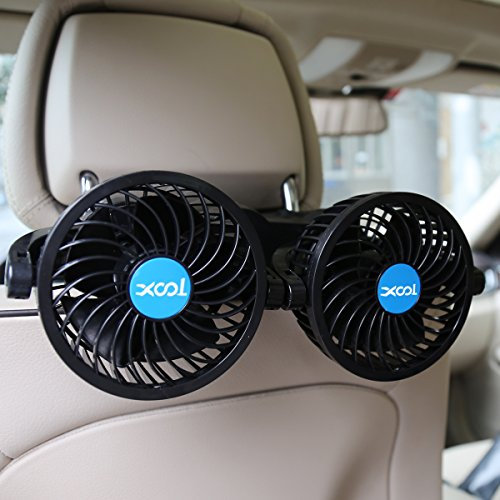 XOOL Electric Car Fans for Rear Seat Passenger Portable Fans Headrest 360 Degree Rotatable Backseat Car Fan 12V Cooling Air Fan with Stepless Speed Regulation for SUV, RV, Vehicles