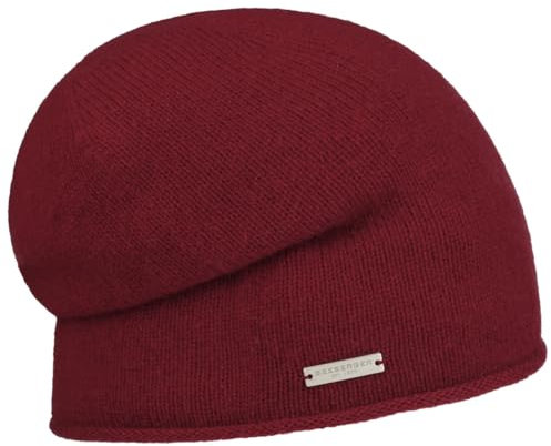 Seeberger Kaschmir Beanie mit Rollrand Kaschmirmütze Strickmütze Wintermütze Mütze Long (One Size - Bordeaux)